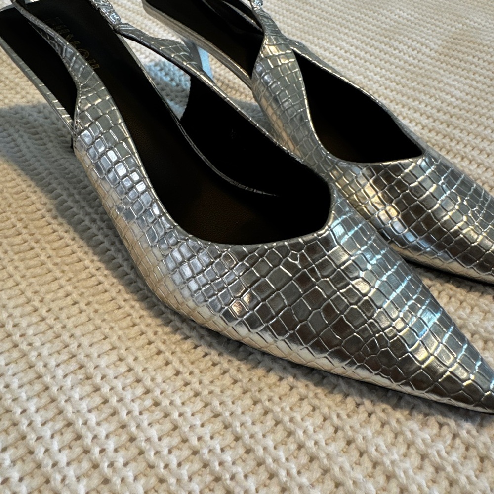 Silver Crocodile Pattern Kitten Heels - image 2